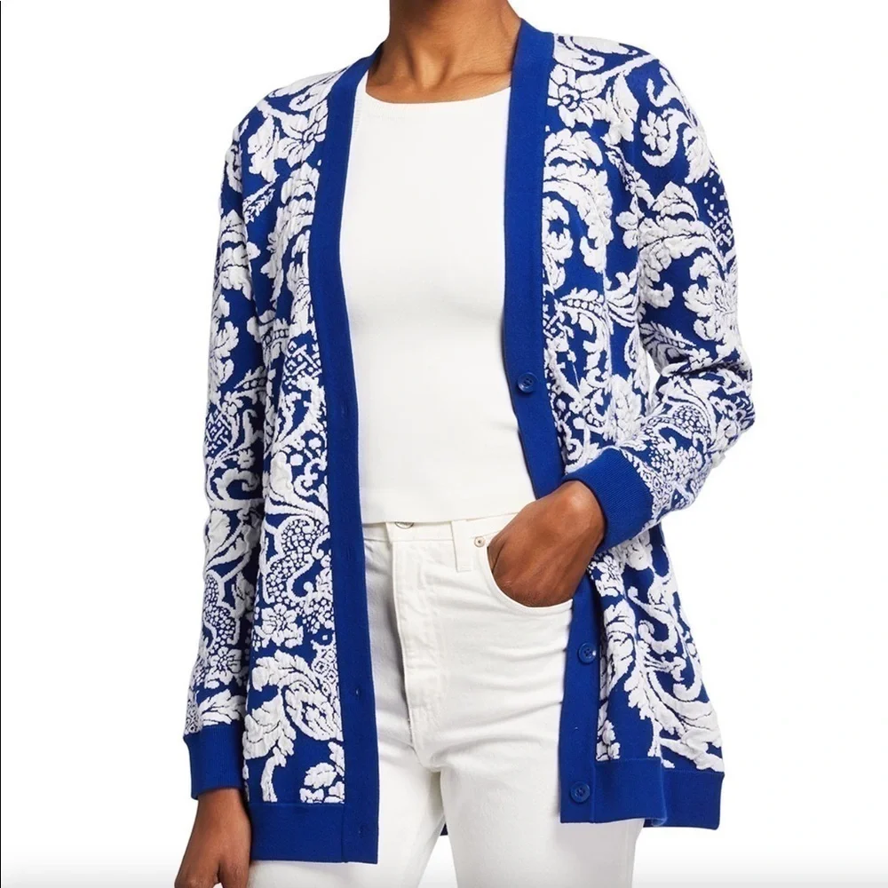 ALICE + OLIVIA Bradford Jacquard Grandpa Cardigan - Picture 2 of 9